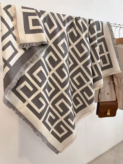 Women Luxurious Cashmere Touch Scarf - Warm Fringe Shawl