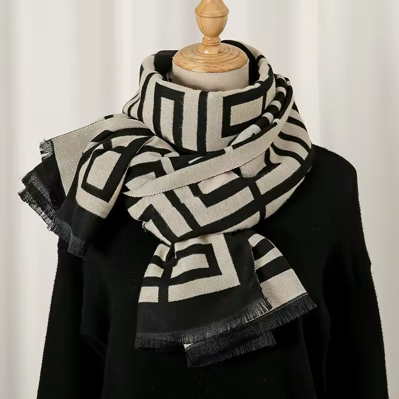 Women Luxurious Cashmere Touch Scarf - Warm Fringe Shawl