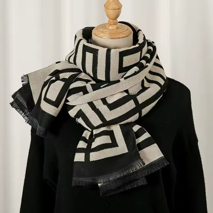 Women Luxurious Cashmere Touch Scarf - Warm Fringe Shawl