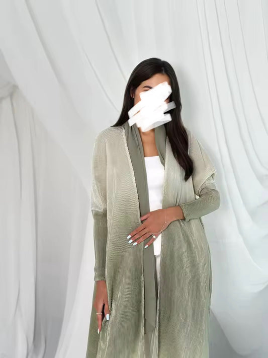 Women Split Abaya Open Front Kaftan Arab Long Robe