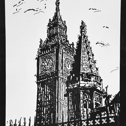 Hand Drawn Big Ben City Art on Cartridge Paper - No Frame (Size: A4 & A3)