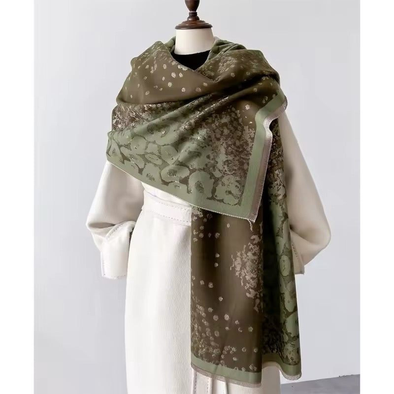 Leopard Print Scarf Thickened Warm Cashmere Double Sided Shawl Women Allure