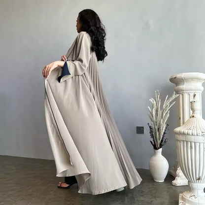 Women Split Abaya Open Front Kaftan Arab Long Robe