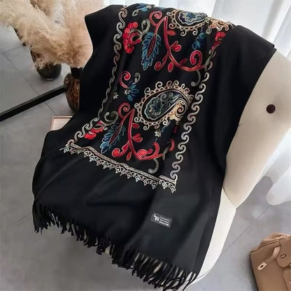 Women Embroidered Scarf Elegant and Versatile for Women Floral Long Shawl