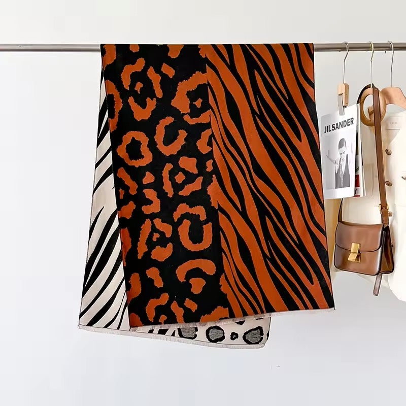 Tiger and Leopard Print Scarf Thickened Warm Cashmere Double Sided Shawl Women Allure
