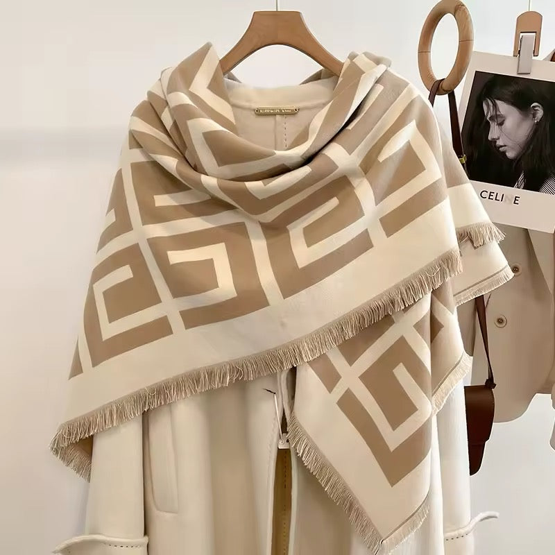 Women Luxurious Cashmere Touch Scarf - Warm Fringe Shawl