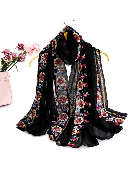 Women Embroidered Scarf Elegant and Versatile for Women Floral Shawl
