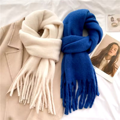 Men Wool & Women Woollen Cashmere Touch Scarf - Warm Fringe Shawl