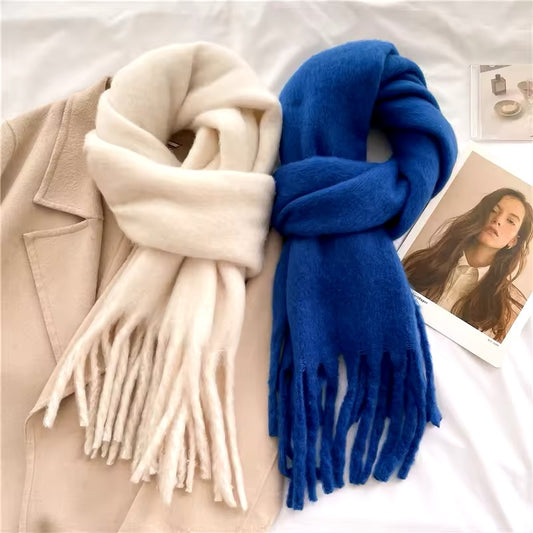 Men Wool & Women Woollen Cashmere Touch Scarf - Warm Fringe Shawl