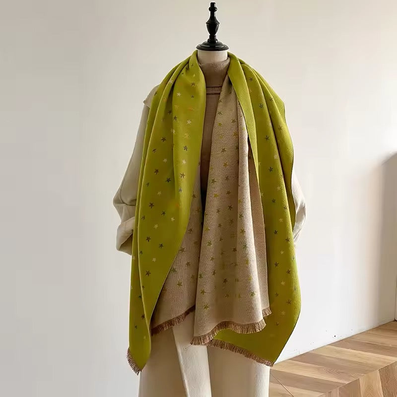 Women Luxurious Cashmere Touch Scarf - Warm Fringe Shawl