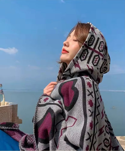 Cashmere Wool Cape Scarf Split Thickened Autumn and Winter Women Cape