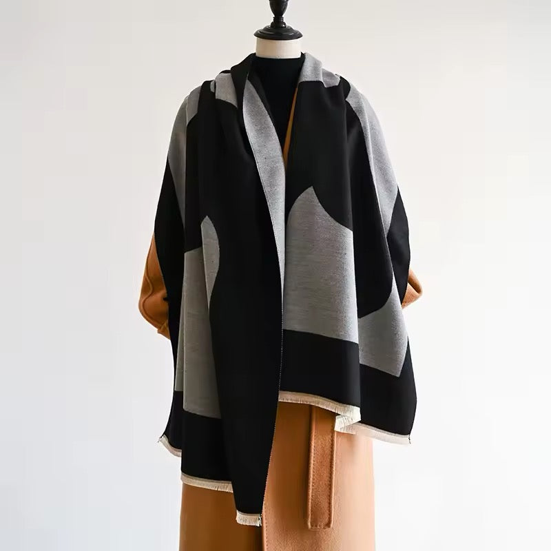 Luxury Women Limited Edition Horse Design Cashmere Touch Scarf - Warm Fringe Shawl