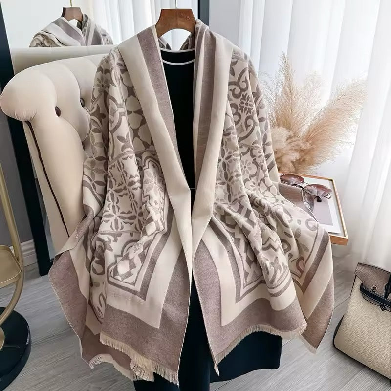 Women Luxurious Moroccan Cashmere Touch Scarf - Warm Fringe Shawl