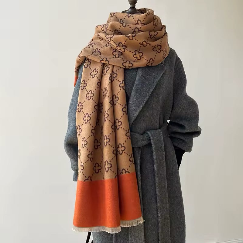Women Luxurious Cashmere Touch Scarf - Warm Fringe Shawl