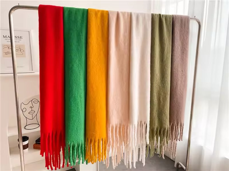 Men Wool & Women Woollen Cashmere Touch Scarf - Warm Fringe Shawl