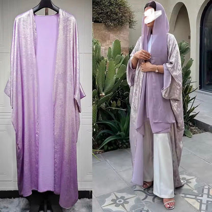 Women Split Abaya Open Front Kaftan Arab Long Robe