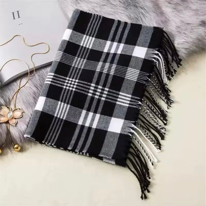 Men &  Women Checked Pattern Cashmere Touch Scarf - Warm Fringe Shawl