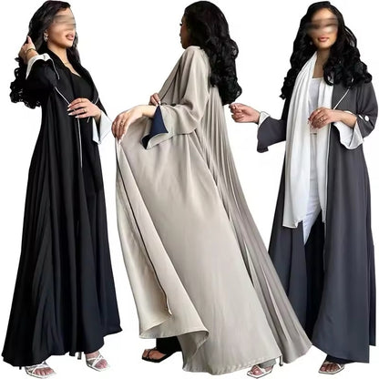 Women Split Abaya Open Front Kaftan Arab Long Robe