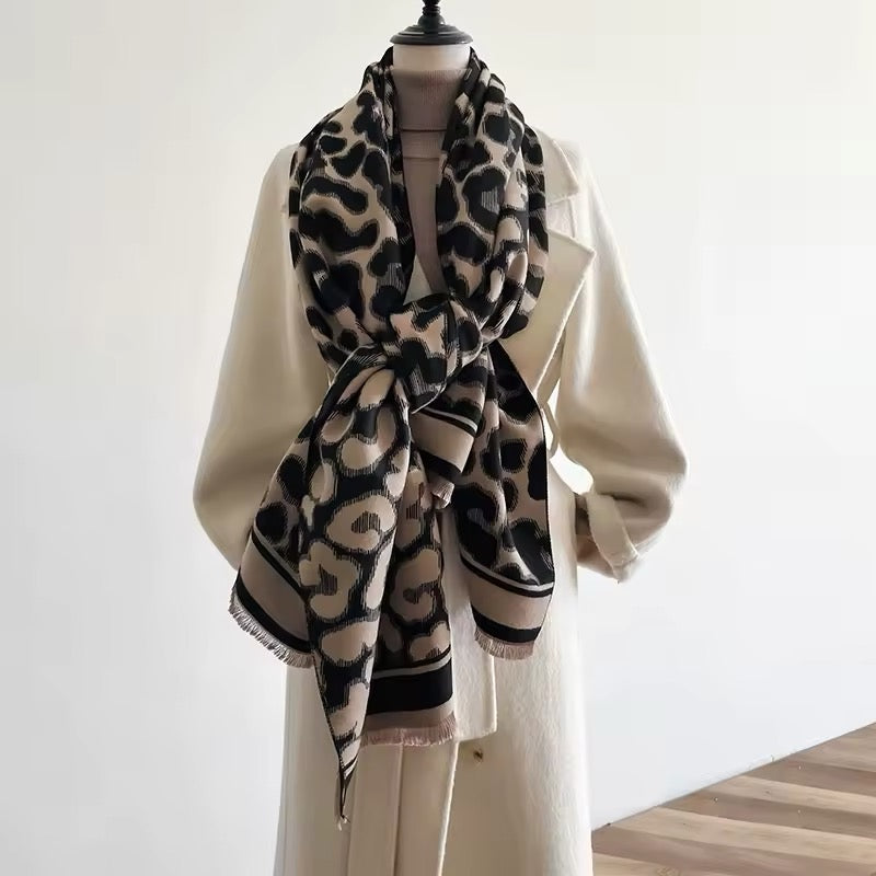 Leopard & Cheetah  Print Scarf Thickened Warm Cashmere Double Sided Shawl Women Allure
