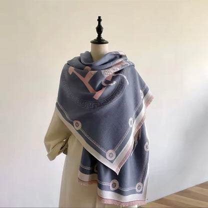 Luxury Women Limited Edition Horse Design Cashmere Touch Scarf - Warm Fringe Shawl
