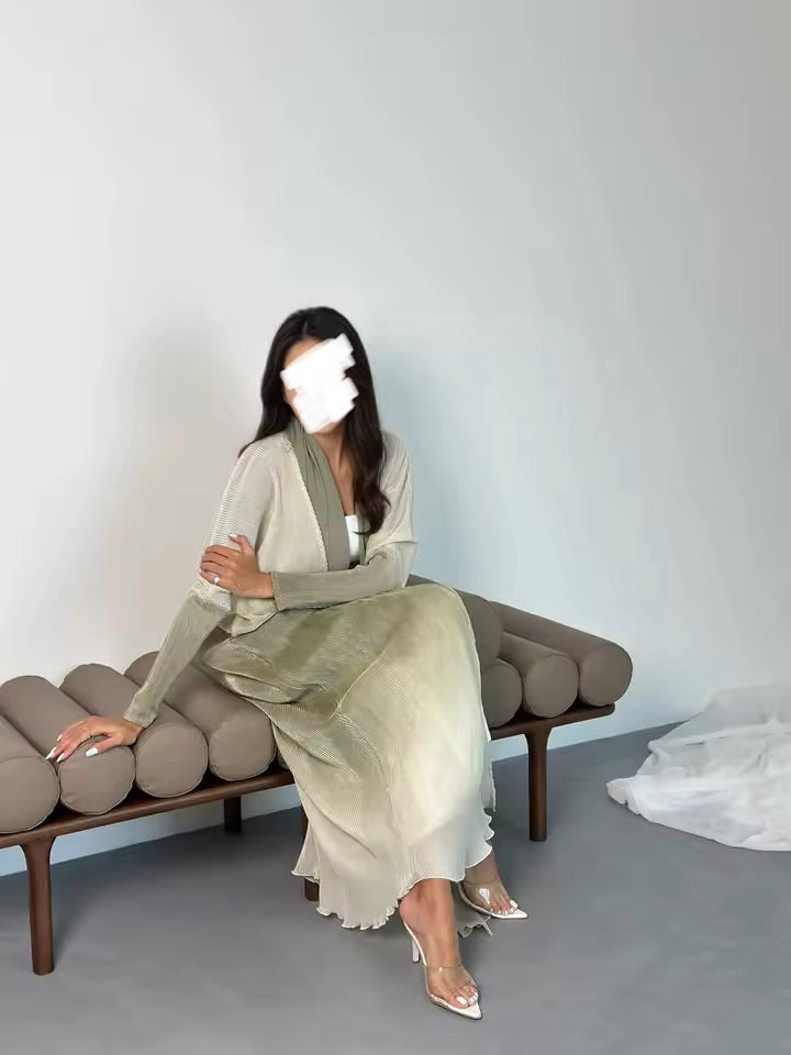 Women Split Abaya Open Front Kaftan Arab Long Robe