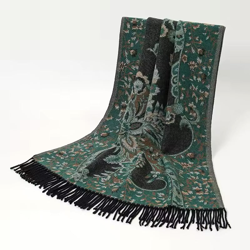 Luxury Women Classic Pashmina Double Sided Cashmere Touch Scarf - Warm Fringe Women Floral Shawl