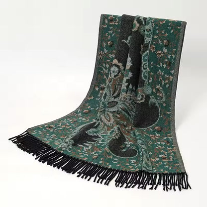 Luxury Women Classic Pashmina Double Sided Cashmere Touch Scarf - Warm Fringe Women Floral Shawl