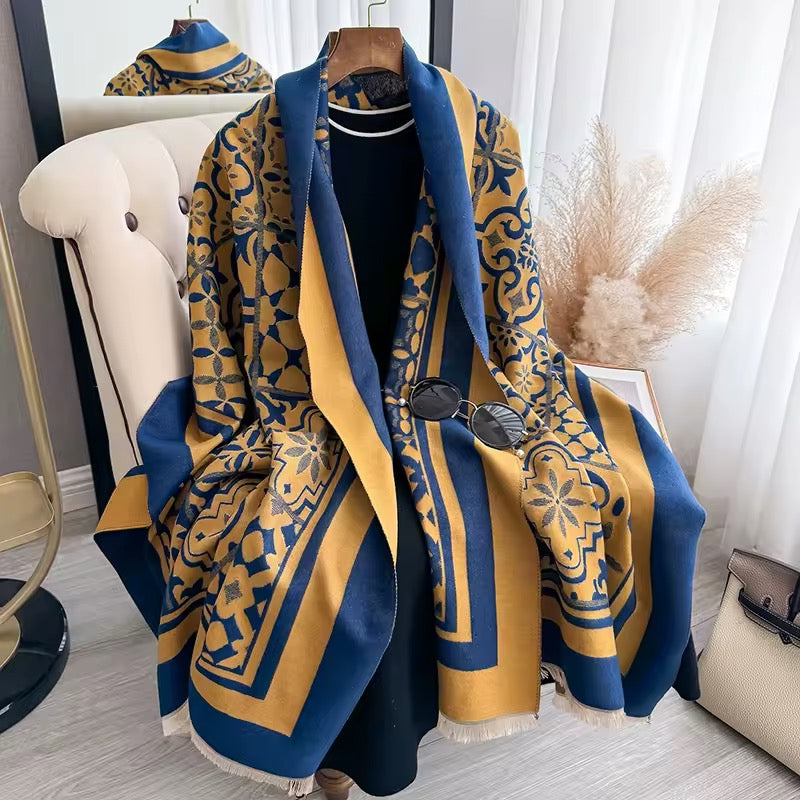 Women Luxurious Moroccan Cashmere Touch Scarf - Warm Fringe Shawl