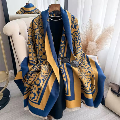 Women Luxurious Moroccan Cashmere Touch Scarf - Warm Fringe Shawl