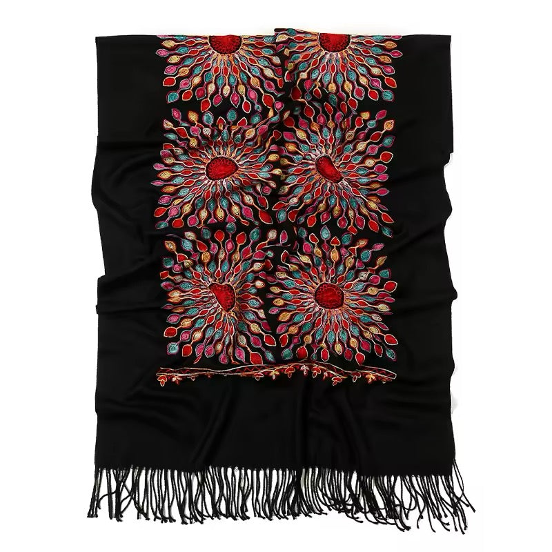 Women Embroidered Scarf Elegant and Versatile for Women Floral Shawl