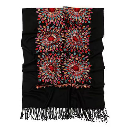 Women Embroidered Scarf Elegant and Versatile for Women Floral Shawl