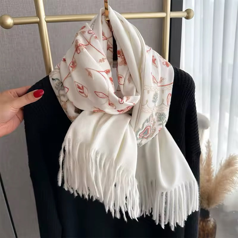 Women Embroidered Scarf Elegant and Versatile for Women Floral Shawl