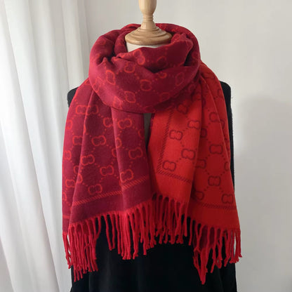 Women Luxurious Cashmere Touch Scarf - Warm Fringe Shawl