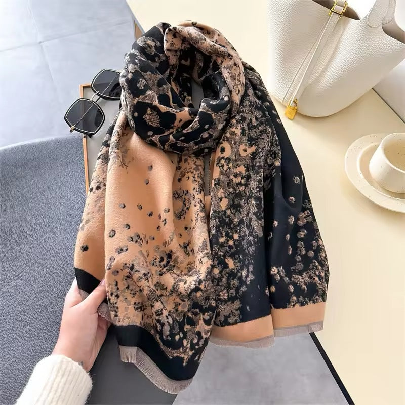 Leopard Print Scarf Thickened Warm Cashmere Double Sided Shawl Women Allure