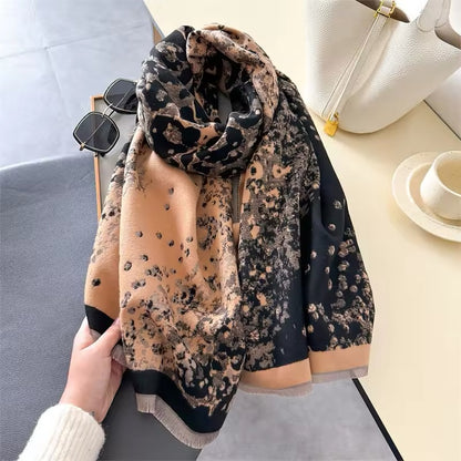 Leopard Print Scarf Thickened Warm Cashmere Double Sided Shawl Women Allure