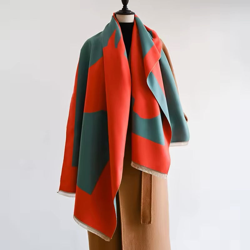 Luxury Women Limited Edition Horse Design Cashmere Touch Scarf - Warm Fringe Shawl