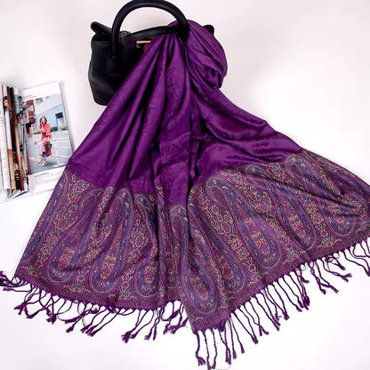 Luxury Women Classic Pashmina Cashmere Touch Scarf - Warm Fringe Pashmina Shaw