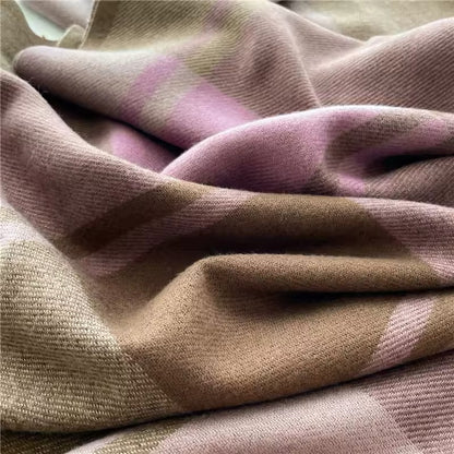 Men & Women Checked Pattern Cashmere Touch Scarf - Warm Fringe Shawl