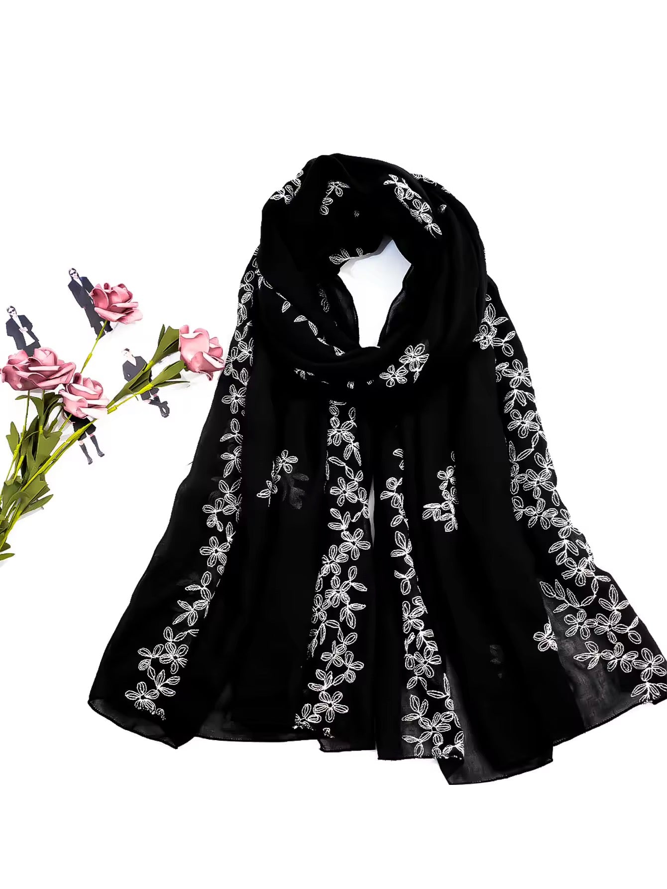 Women Embroidered Scarf Elegant and Versatile for Women Floral Shawl
