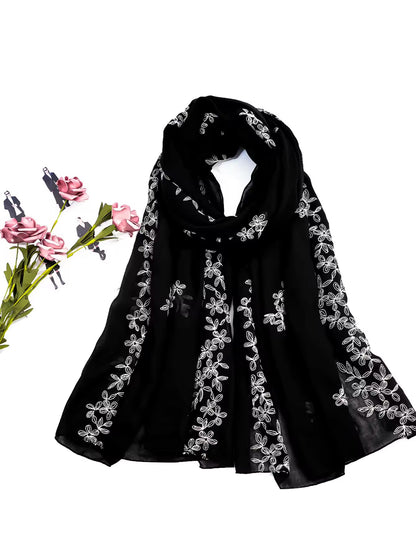 Women Embroidered Scarf Elegant and Versatile for Women Floral Shawl