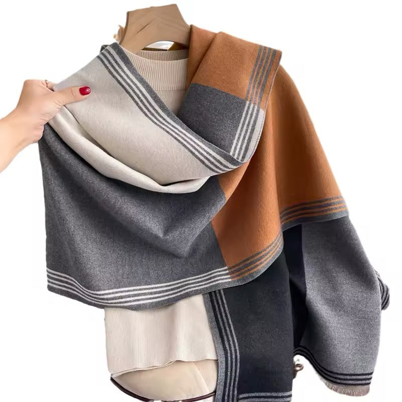 Women Luxurious Cashmere Touch Scarf - Warm Fringe Shawl