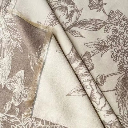 Luxury Women Floral Cashmere Touch Double Sided Flower Scarf - Warm Fringe Shawl
