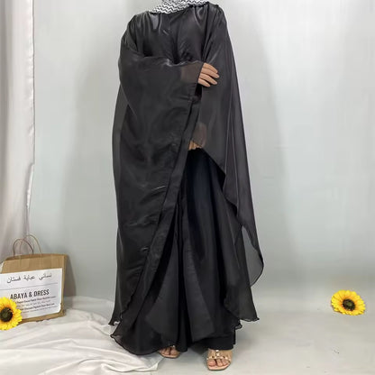 Women Split Abaya Open Front Kaftan Arab Long Robe