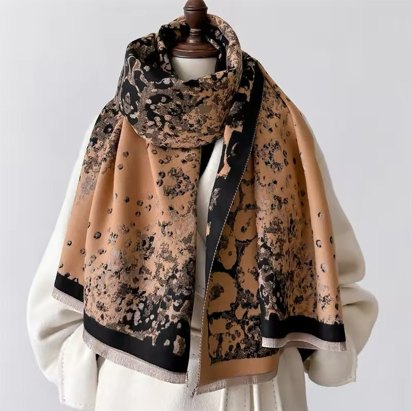 Leopard Print Scarf Thickened Warm Cashmere Double Sided Shawl Women Allure