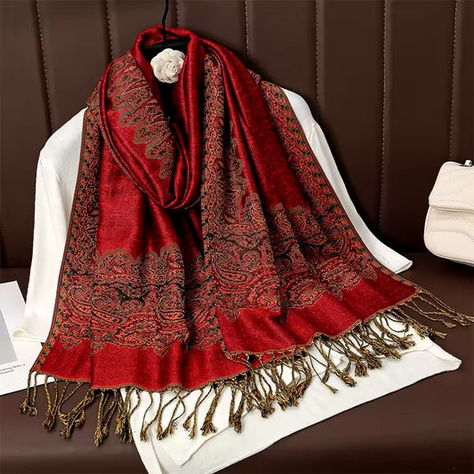 Luxury Women Classic Pashmina Cashmere Touch Bohemia Scarf - Warm Fringe Shawl