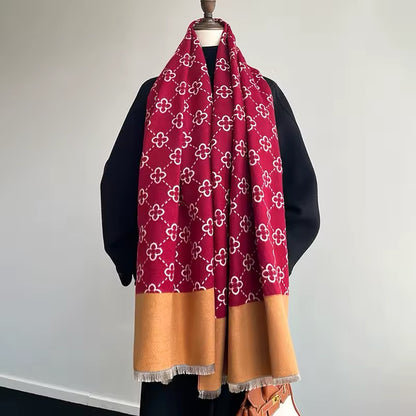 Women Luxurious Cashmere Touch Scarf - Warm Fringe Shawl