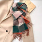 Men & Women Checked Pattern Cashmere Touch Scarf - Warm Fringe Shawl