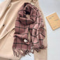 Men & Women Checked Pattern Cashmere Touch Scarf - Warm Fringe Shawl