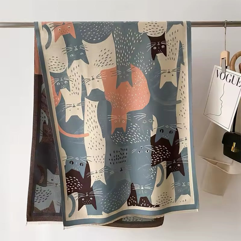 Cat Print Scarf Thickened Warm Cashmere Double Sided Luxury Shawl Women Allure