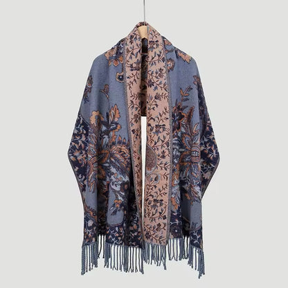 Luxury Women Classic Pashmina Double Sided Cashmere Touch Scarf - Warm Fringe Women Floral Shawl